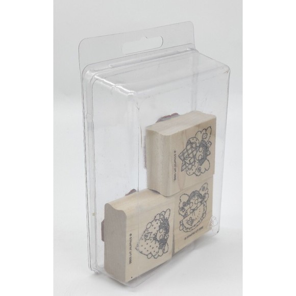 Vintage STAMPIN' UP! 1996 Set of 3 Angel Faces Rubber Stamps Wooden Card Making - Picture 2 of 10